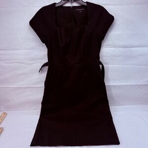 Banana Republic Womens Black Square Neck Belted Sheath Dress Size 2 Short Sleeve